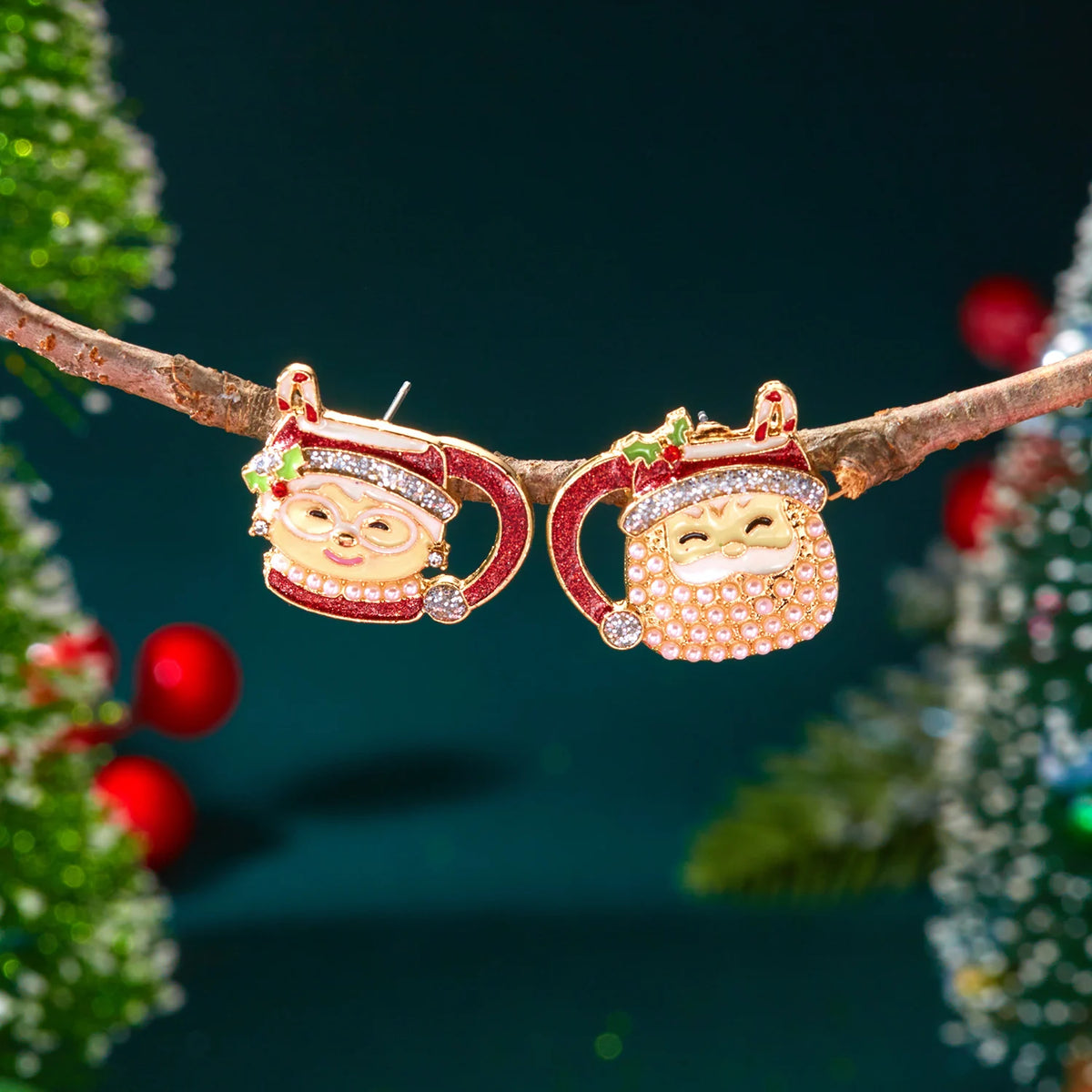 Creative Christmas Grandpa and Grandma Zircon Stud Earrings For Women White Pearl Crystal Snowman Elk Earring New Year Jewelry Pi-Mart