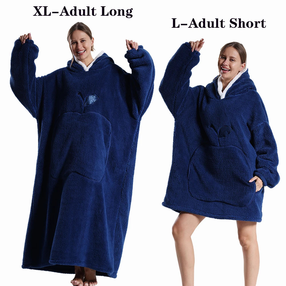 Women Plush Fleece Blanket Men Warm Thick Hoodies Adult Giant TV Blanlets with Sleeves Super Long Cold-proof Homewear Pajamas Pi-Mart