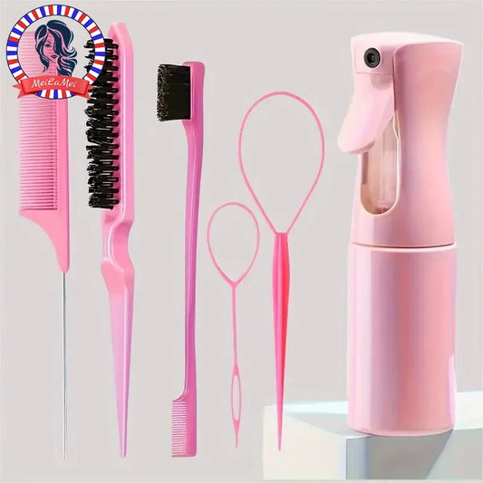 6pcs/Set Hair Brush Set Hairdressing Spray Bottle Hair Braiding Loop Rat Tail Comb Teasing Hair Brsuh Edge Control Hair Brush Tri Light Beauty