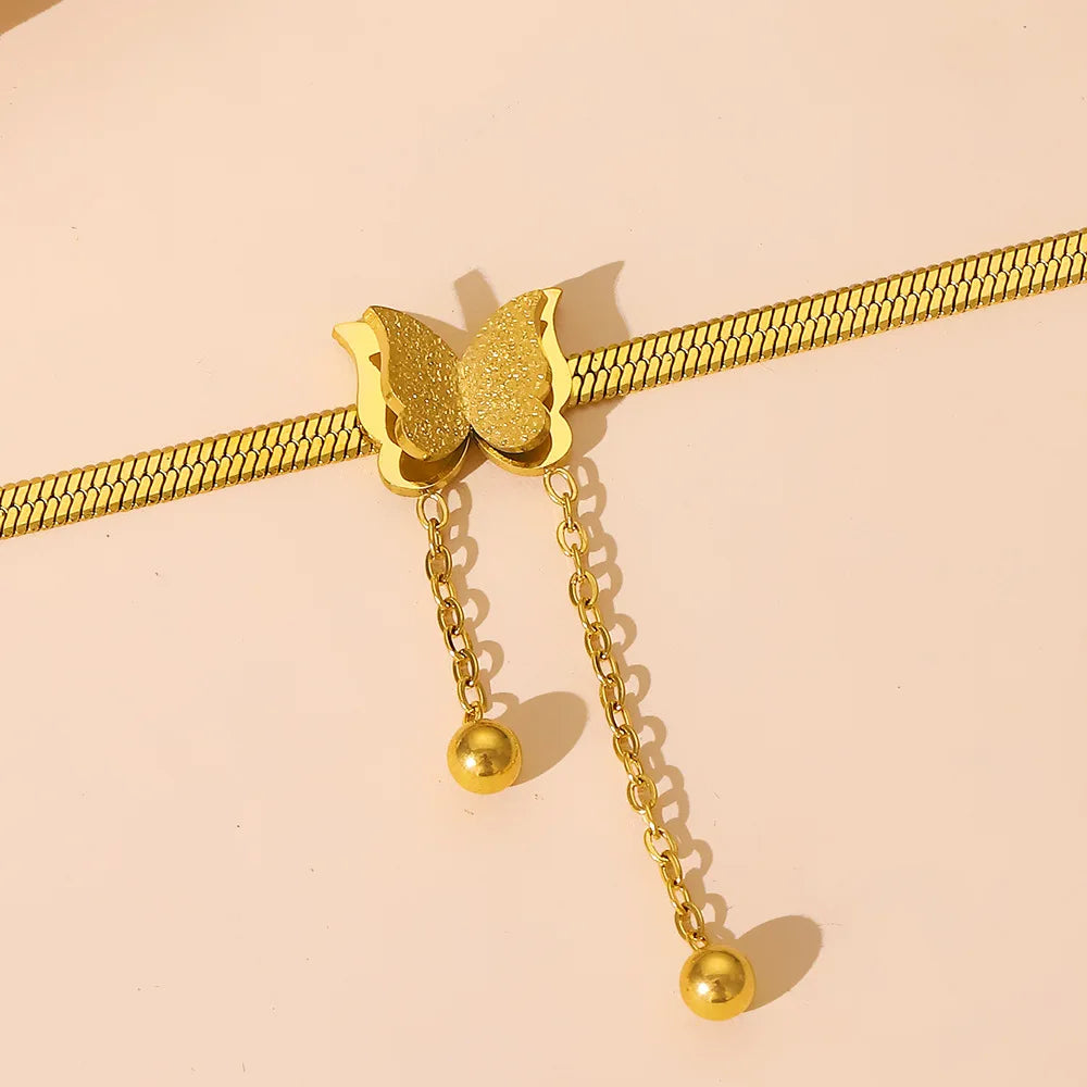 Stainless Steel Frosted Butterfly Necklace For Women Gold Silver Color Snake Chain Choker Necklace Female Fashion Party Jewelry Pi-Mart