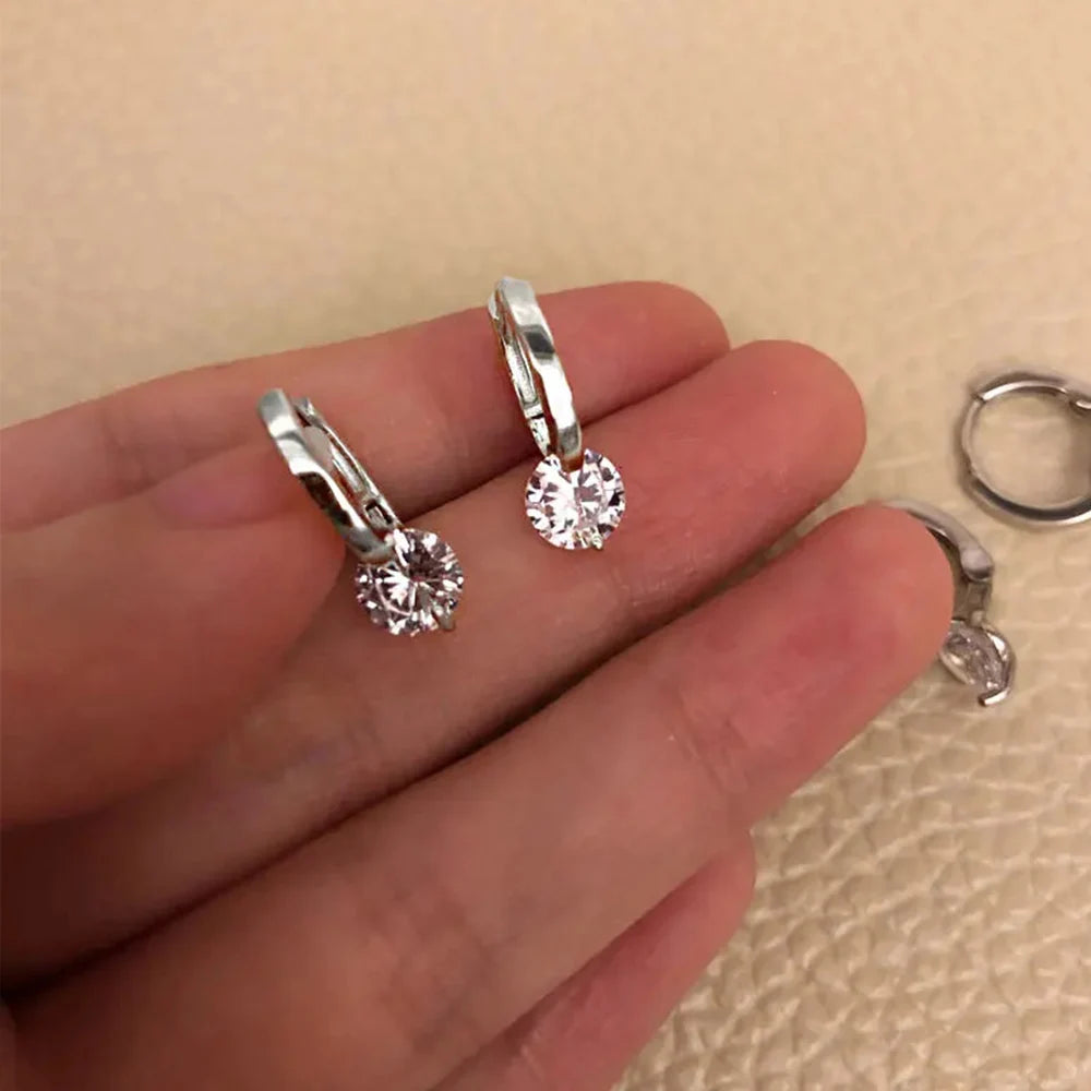 Gold Color Metal Bar Round Cubic Zirconia Stone Earrings Stud For Women Bowknot Shape CZ Post Earring Classic Sparkling Earring Pi-Mart