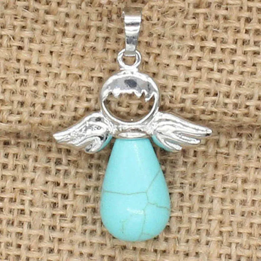 Angel Wing Crystal Stone Pendants For Women Necklace DIY Natural Amethyst Rose Quartz Water Drop Necklace Jewelry No Chain Pi-Mart