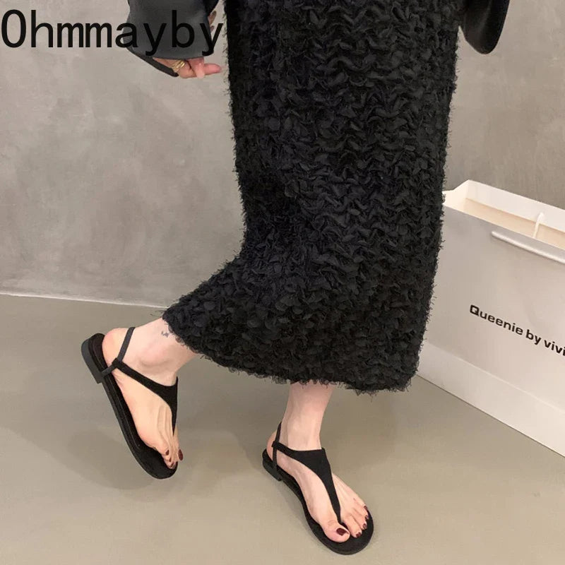 Summer Clip Toe Women Gladiator Sandals Casual Beach Vacation Shoes Ladies Elegant Dress Flats Sandalias LadyShow.Store