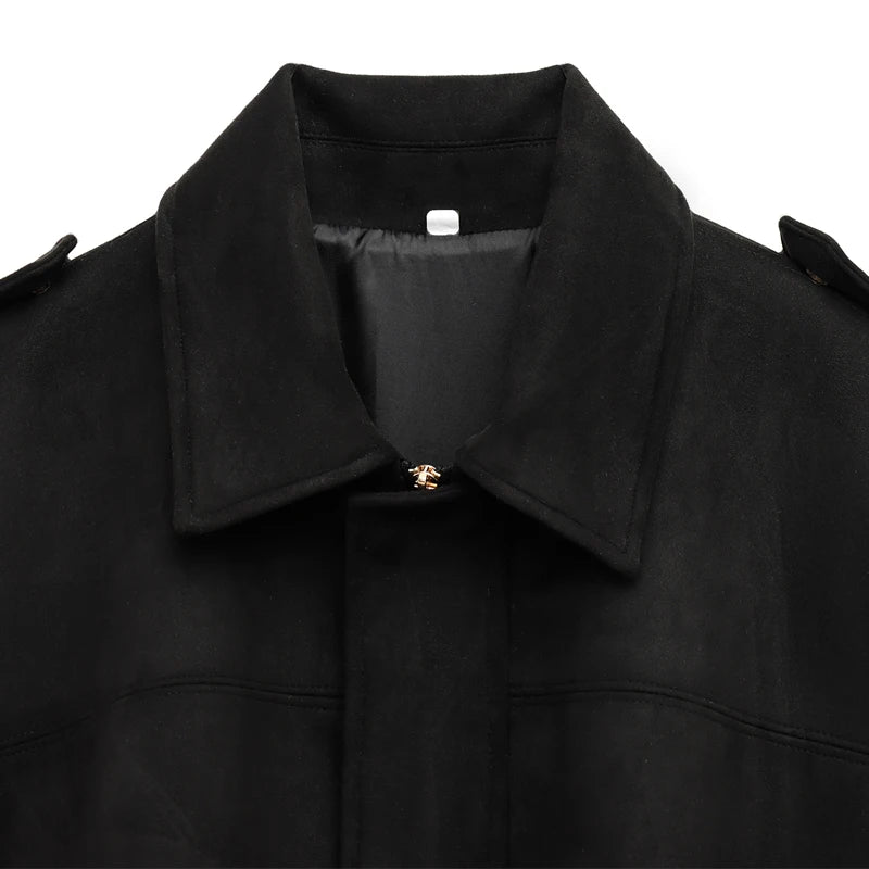 HXAO Women's Bomber Jacket Lapel Long Sleeve Zipper Suede Jacket Women 2025 High Street Cropped Racing Jackets Coats Outerwears Pi-Mart