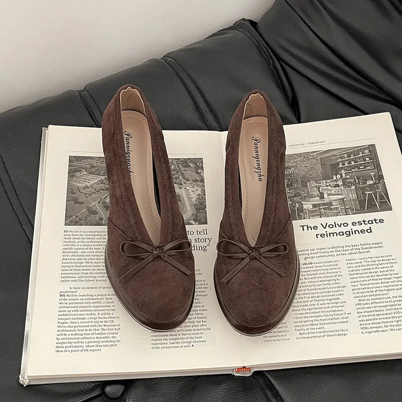 Women's High Heels 2025 Spring Autumn New Vintage Fashion Bow Knot Party Chunky Heels Outdoor Non Slip Luxury Mary Jane Shoes LadyShow.Store