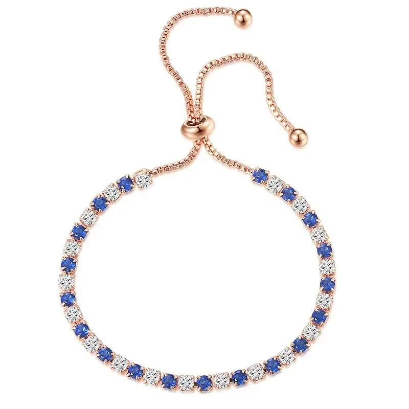 Rose Gold Adjustable Slider Bracelet for Women Colorful/Blue White Tennis Bracelet Fashion Dainty Crystal Bracelets Jewelry Gift Pi-Mart