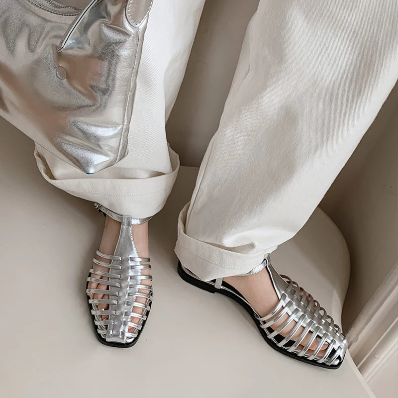 JOZHAMTA Size 34-43 Women Flats Sandals  Fashion Summer Shoes Real Leather Casual Sexy Round Toe Party Daily Dress Sandals Pi-Mart