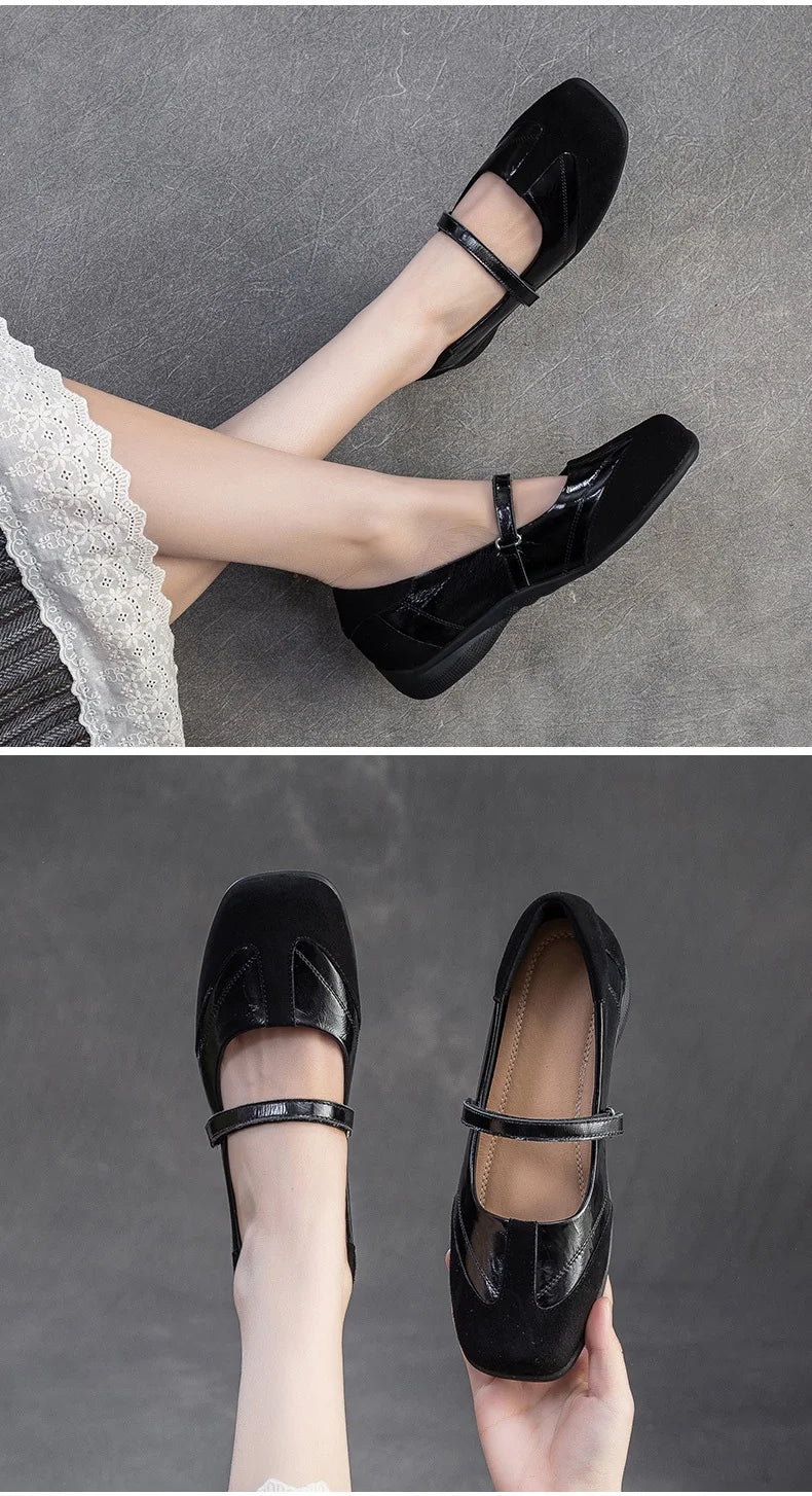 DRKANOL 2026 Women Genuine Leather Flat Shoes Summer Shallow Sheepskin Hook And Loop Casual Loafers Ladies Low Heel Single Shoes Pi-Mart