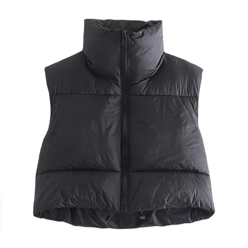 Autumn And Winter Women's Short Cotton Down Vest Short Stand-up Collar Warm Sleeveless Quilted Vest Outdoor Travel Jacket Tops LadyShow.Store