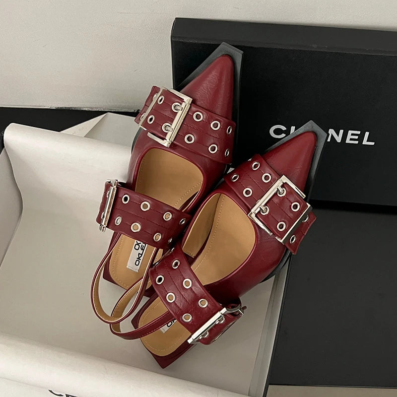 Women Flat With Shoes 2026 Designer Luxury Buckle Fashion Ladies Flats Shoes Slingback Pointed Toe Casual Female Sandals Mules Pi-Mart