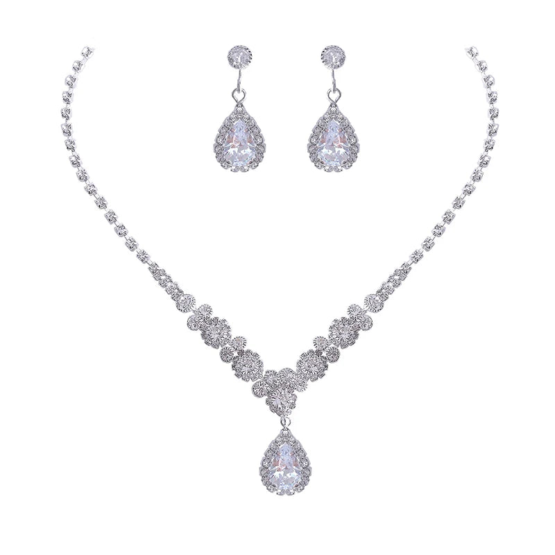 Women's Necklace Earrings Set Zircon Dangle Earrings Set Exquisite Wedding Party Jewelry Set for Anniversary Mother's Day Gift Pi-Mart