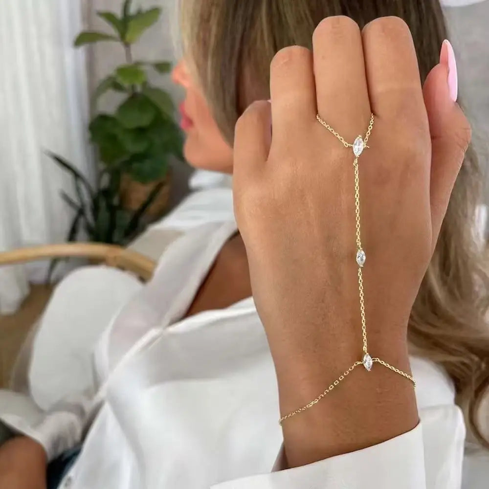 2025 Party Bling Zircon Crystal Bracelet Hand Chain for Women Rhinestone Thin Chain Finger Bracelet Jewelry Accessories Gift Pi-Mart