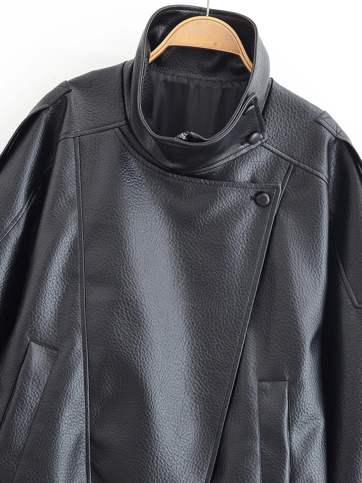 HH Autumn Faux Leather Jacket For Women Casual Solid Long Sleeve Zipper Pu Leather Coats New Fashion Female Streetwear Pi-Mart
