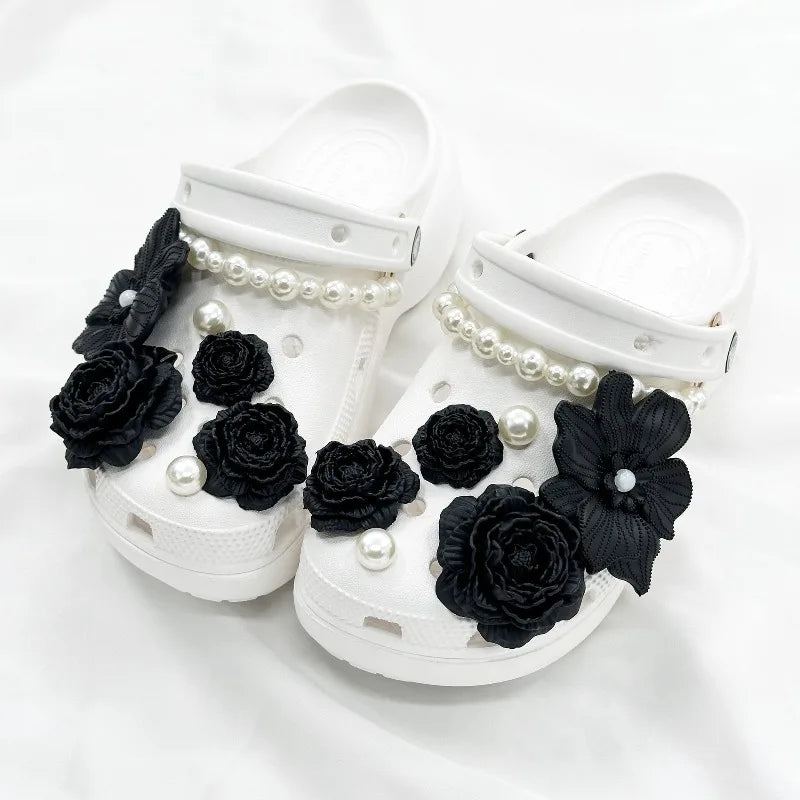 Cute Shoe Charms Set DIY Flower Hole Shoe Buckle Shoes Accessories 3D Flower Bouquet Bone White Hole Shoe Decorations For Women Pi-Mart