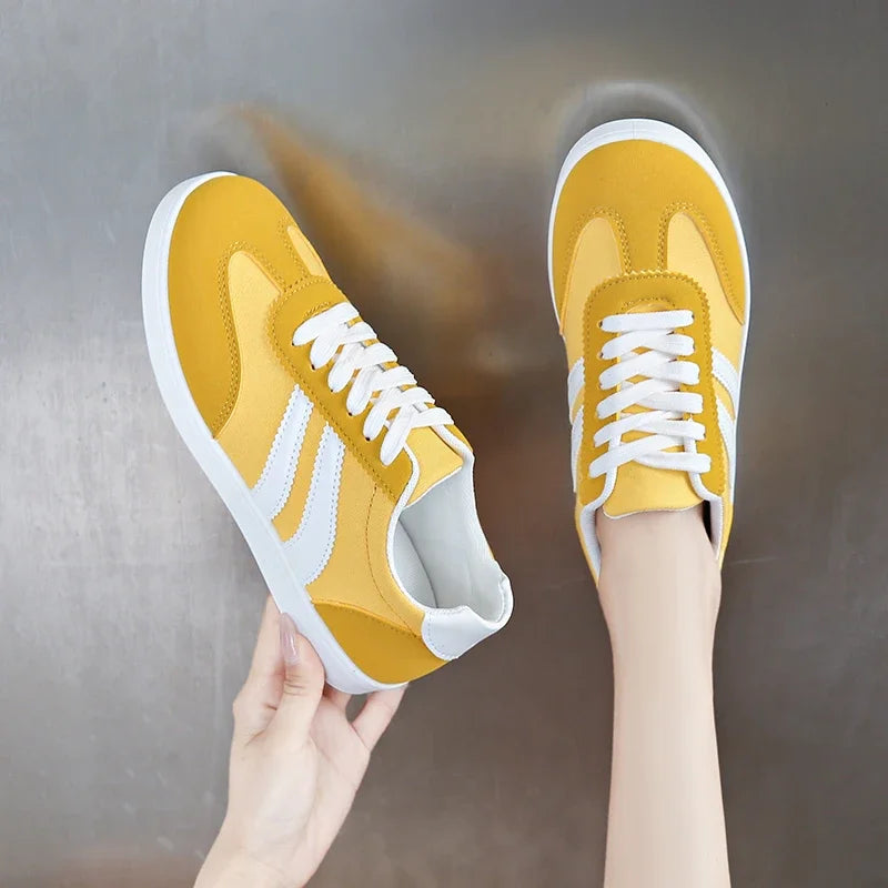 Women Tennis Sneakers Flats Ladies Fashion Mixed Colors Lace-up Vulcanized Shoes Spring Autumn Woman Outdoor Trainers Footwear Pi-Mart