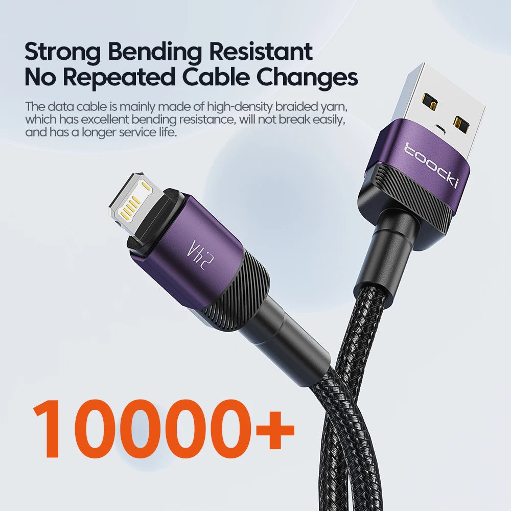 Toocki USB Cable For iPhone 14 13 12 Pro Max X XS XR 8 7 Plus iPad Fast Charging Charger Aluminum iP Cable For iPhone Data Cord Pi-Mart