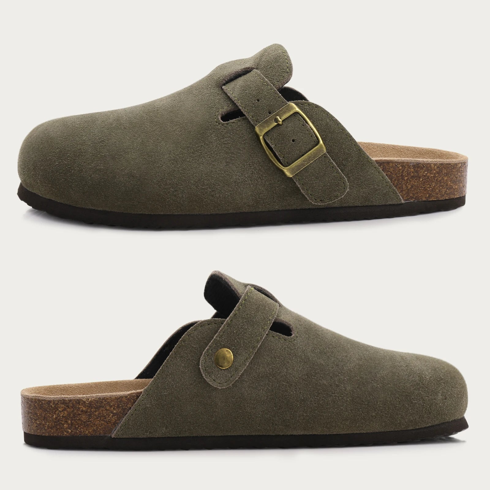 Comwarm Buckle Clogs For Women Men New Genuine Suede Clogs with Arch Support Soft Cork Footbed Mules Fashion Thick Beach Sandals Pi-Mart