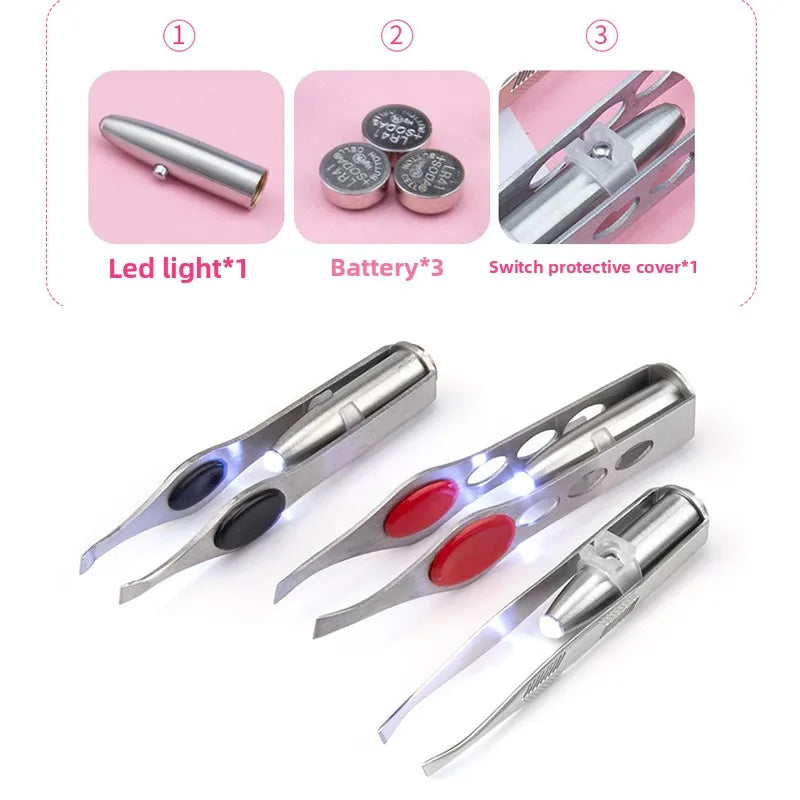 1pcs Hot Sales Portable Stainless Steel Button Cell Smart Design Eyebrow Hair Remove Tweezer with LED Light Makeup Tool LadyShow.Store