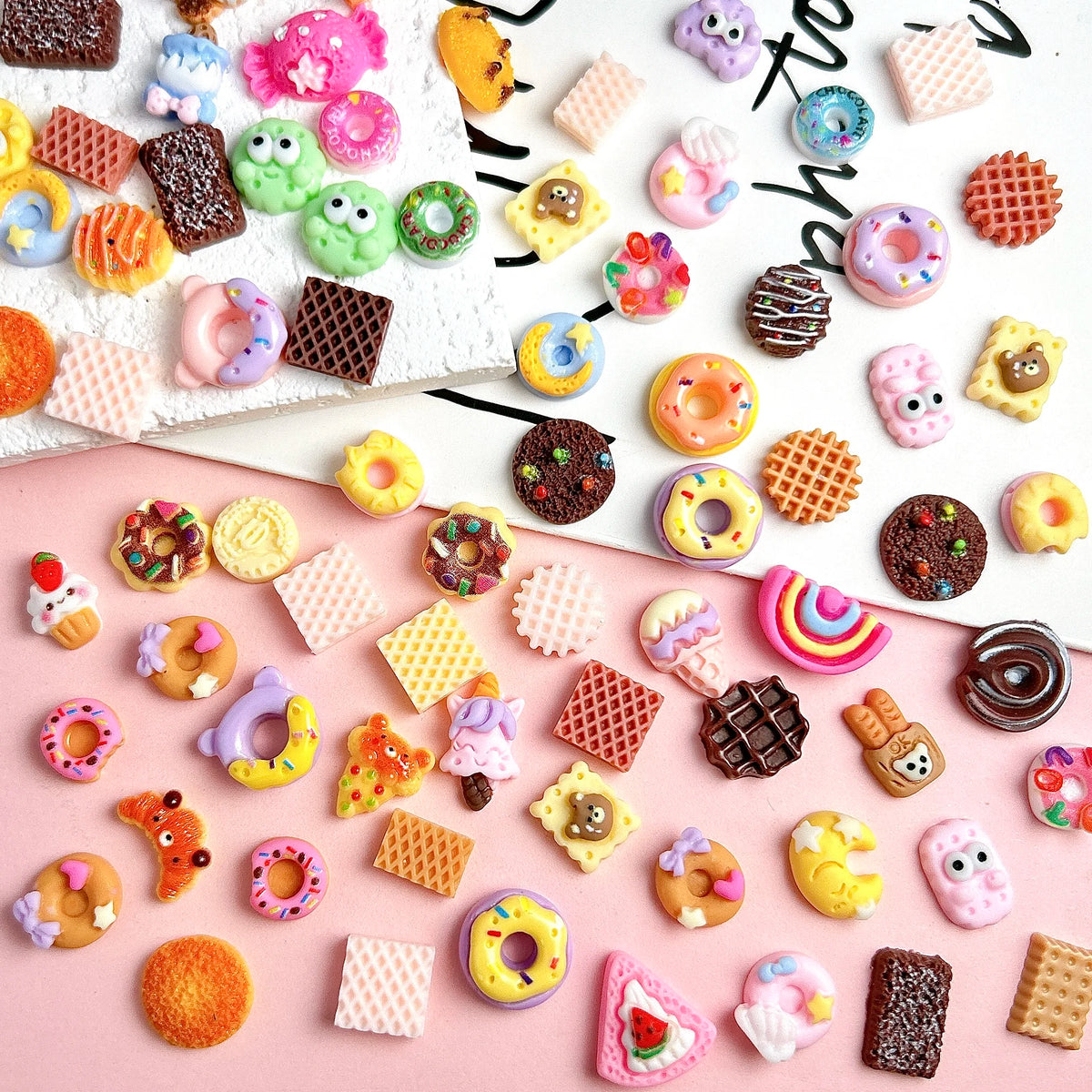 50PCS Cartoon Resin Nail Charms Simulated Biscuits Bear Croissant Donuts Cake Mix Design Creative Painted DIY Nail Art Pi-Mart
