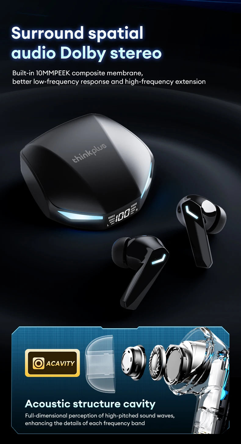 Choice Lenovo XT53 Earphone Wireless Bluetooth 5.4 Headphones Low Latency Gaming Headset Noise Reduction LED Display Earbuds New Pi-Mart