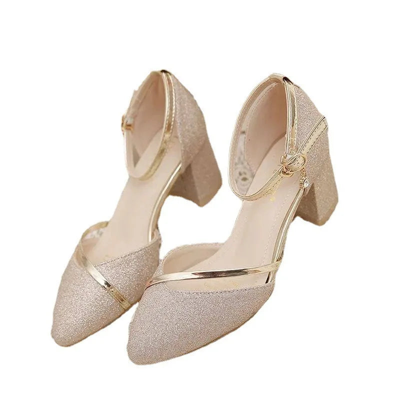 Fashion Spring and Summer Black High-heeled Shoes Women's High-quality Silver Wedding High-heeled Shoes Women's Gold Party Pump Pi-Mart