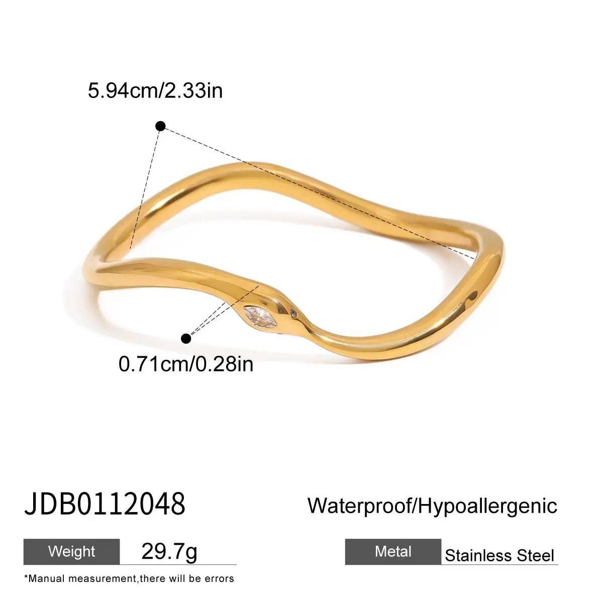 Uworld Fashion Zircon Serpentine Bracelet Ring Stainless Steel Finger Bracelet Stackable Chain Women's Accessories Party Gift Pi-Mart