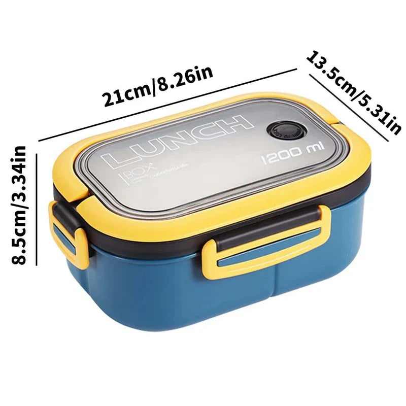 1200ML 2 Layer Bento Lunch Box With Spoon Fork, Kid High Capacity Microwae Food Containers Portable Leakproof Office Camping LadyShow.Store