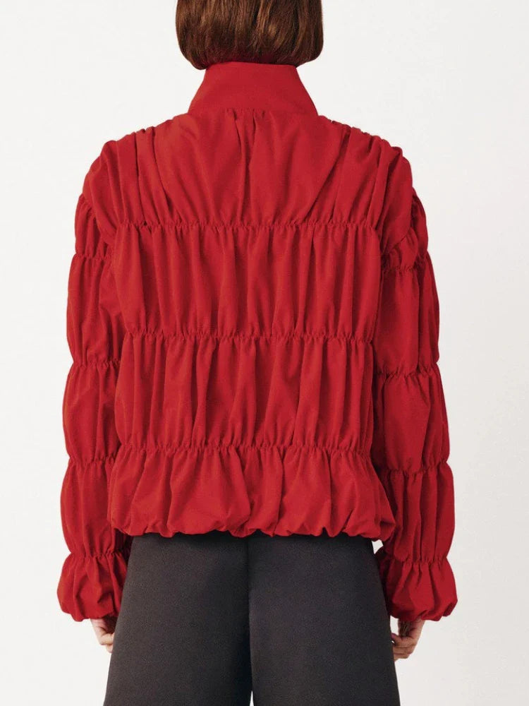 Tossy Solid Commuting Pleated Jackets For Women Long Sleeves Stand Collar Loose Streetwear Cropped 2025 Coat Female Jacket Coat LadyShow.Store