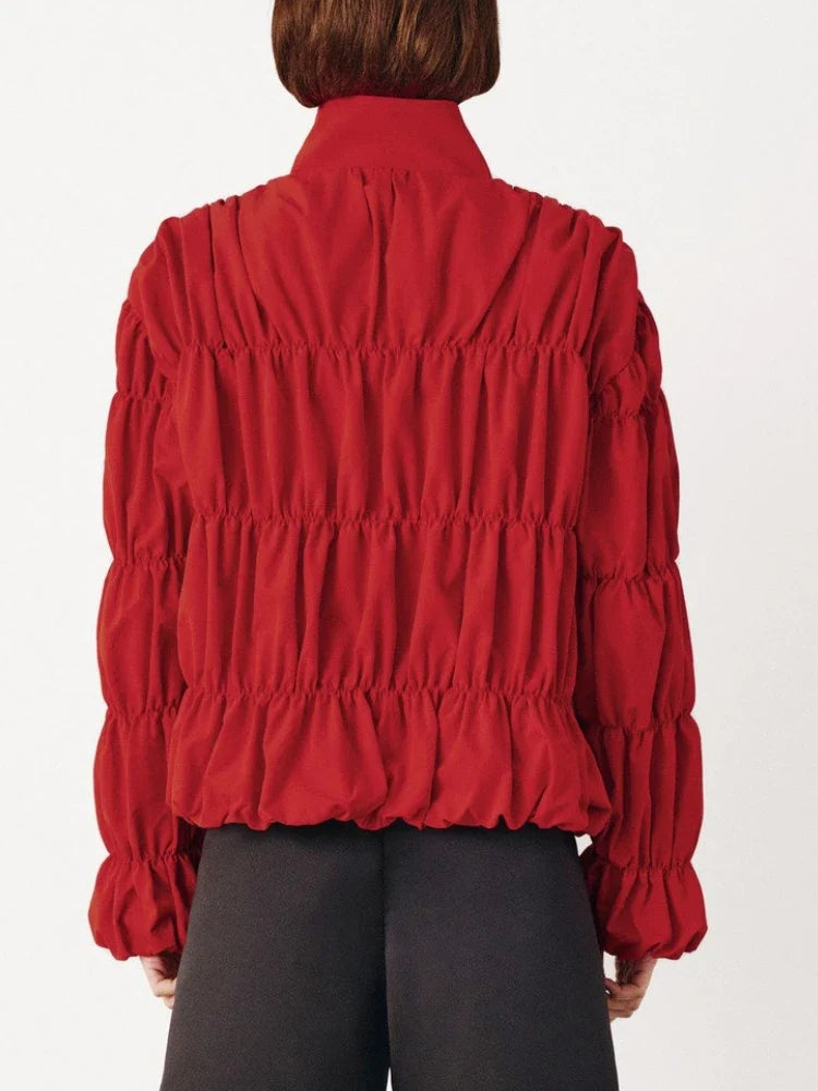 Tossy Solid Commuting Pleated Jackets For Women Long Sleeves Stand Collar Loose Streetwear Cropped 2025 Coat Female Jacket Coat LadyShow.Store