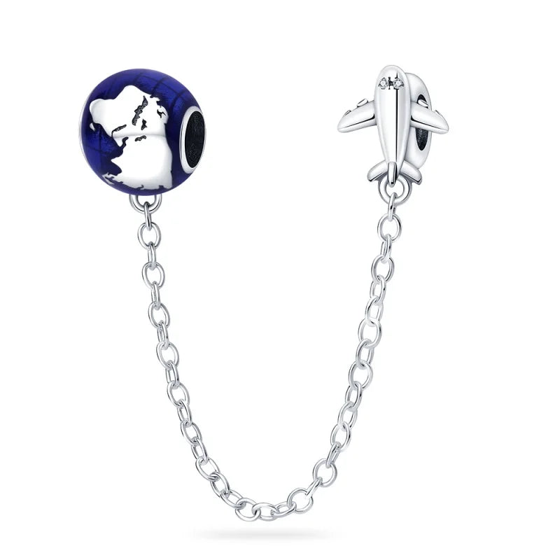 S925 Silver Plated Star Moon Safety Chain Charms Beads Fit Original Bracelet Fine DIY Birthday Jewelry Pi-Mart
