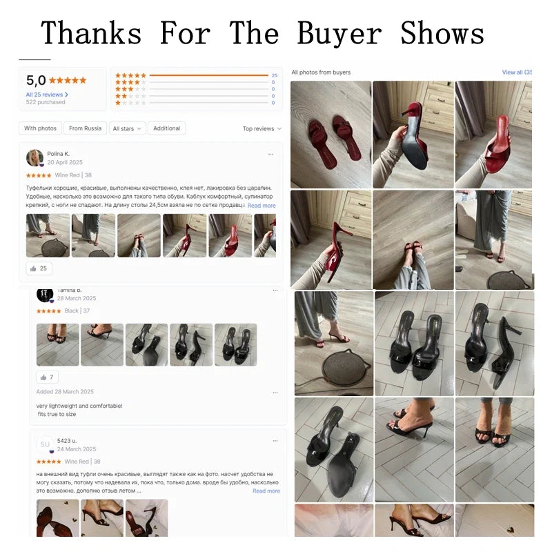 2026 Fashion Sexy Thin High Heels Slides Women Open Toe Pumps Slip Sandal Female Slippers Mule Patent Leather Outdoor Flip Flops LadyShow.Store