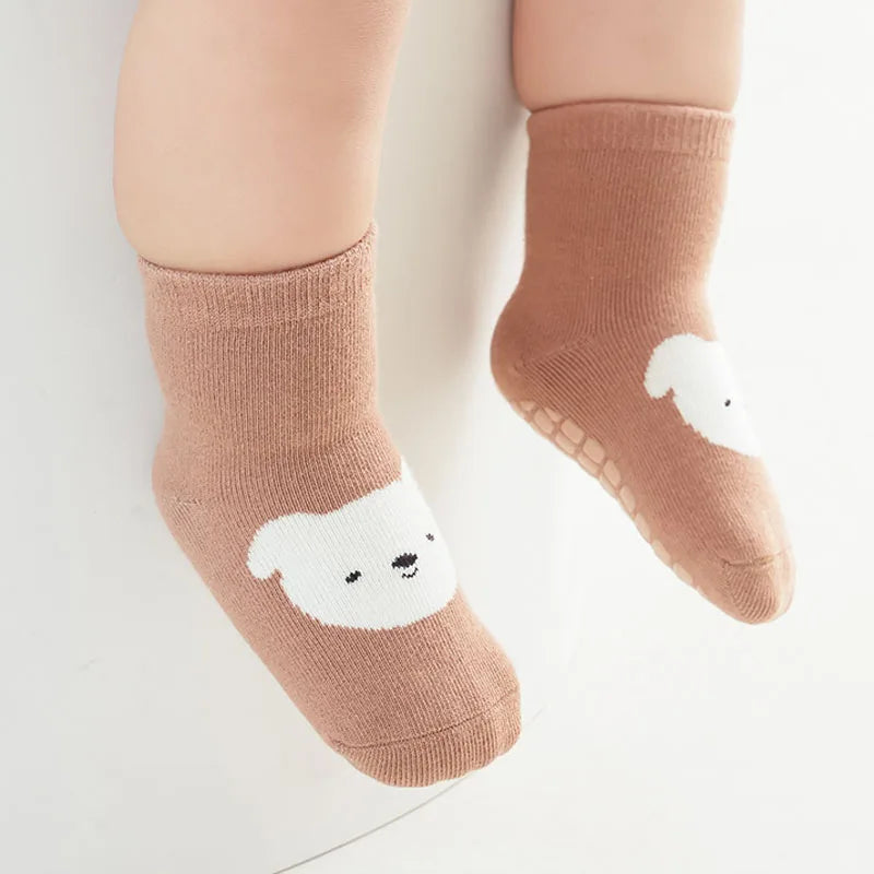 6 Pairs Kids Non-Slip Socks Cute Cartoon Fox and Bear Pattern Childrens Boys Girls Floor Socks Comfortable for Toddler Pi-Mart