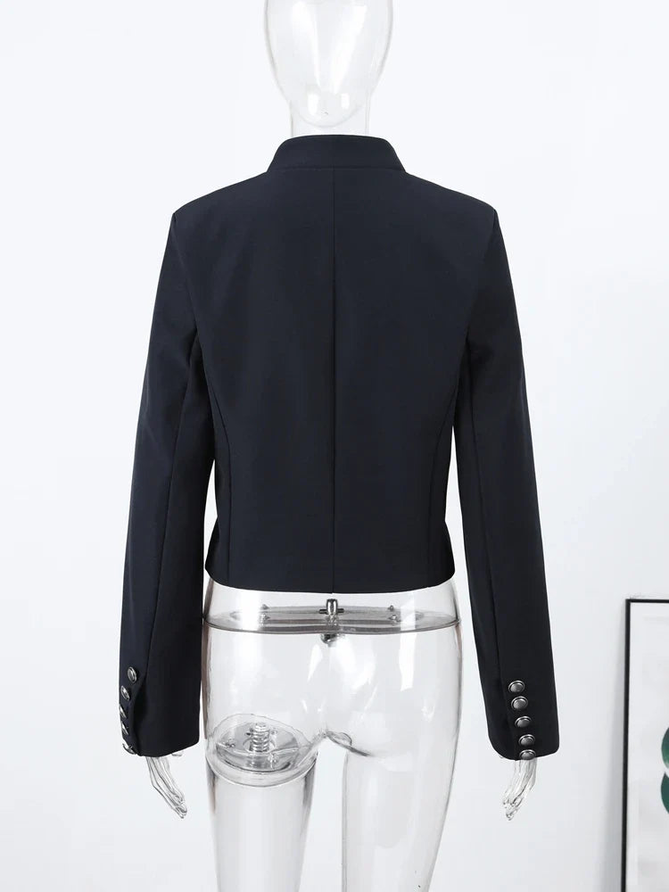 Chic Women's Cropped Jacket Stand Collar Single Breasted Long Sleeve Female Coat 2026 Spring Slim Fashion Solid Lady Outwear LadyShow.Store