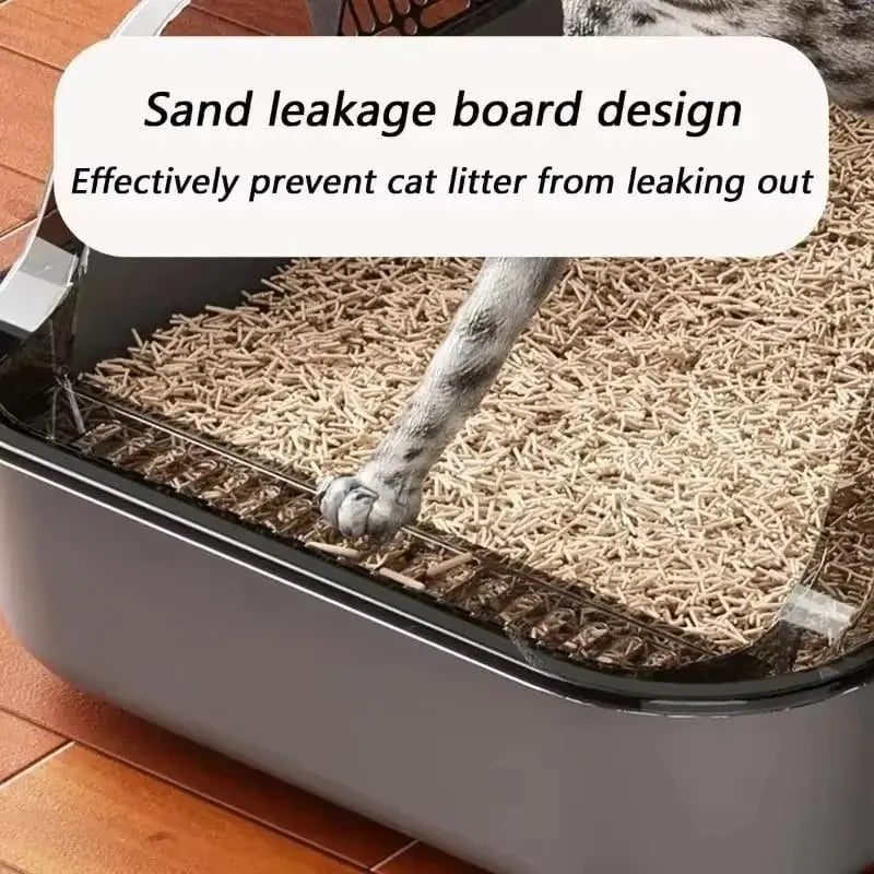 P Semi-Enclosed Cat Litter Box Splashproof Kitten Toilet Tray Pet Cleaning Basin with High Sides for Indoor Use Pi-Mart