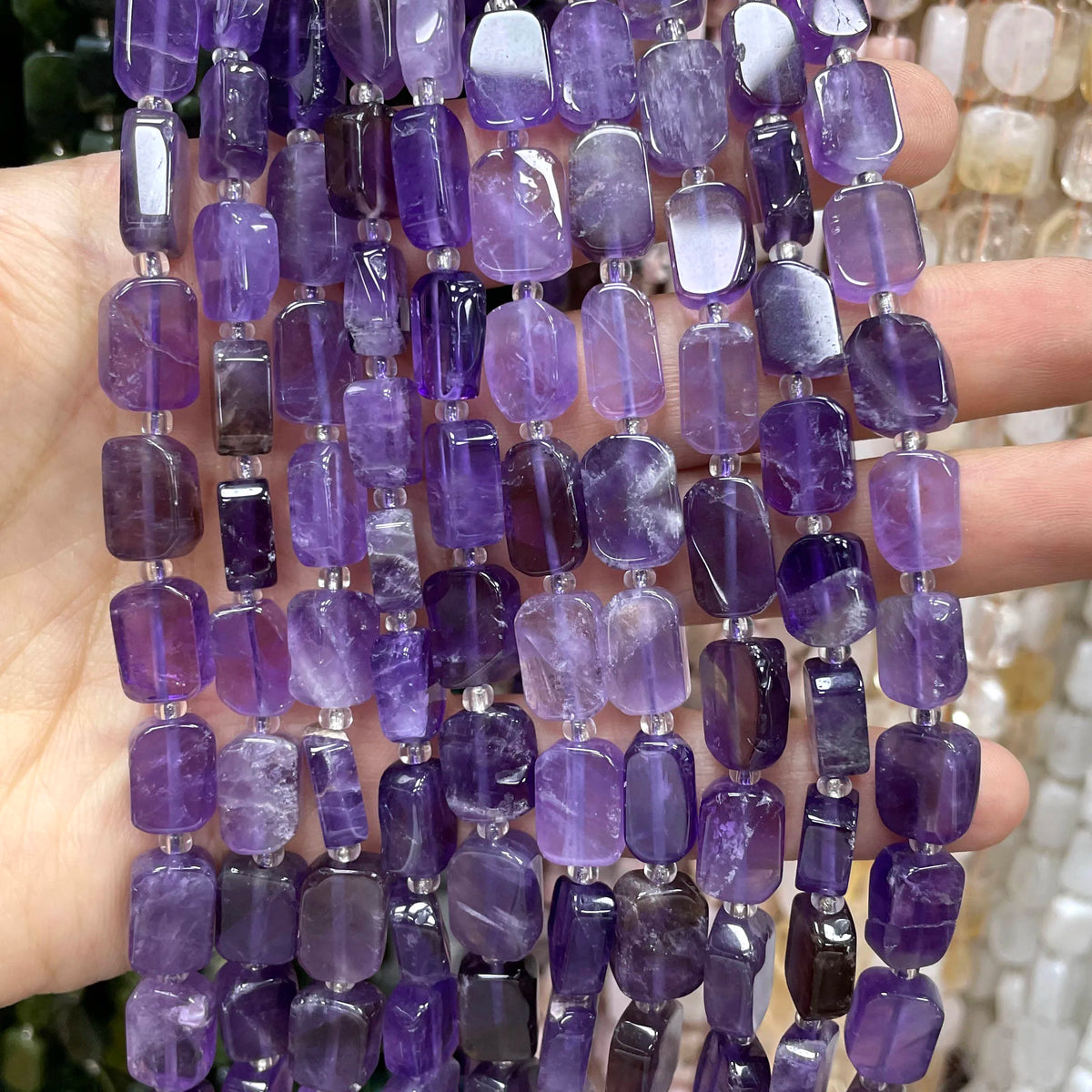 Natural Stone Flat Rectangle Amethyst Lapis Lazuli Quartz Apatite Spacer Beads For Jewelry Making Diy Bracelet Accessorie 8*12MM Pi-Mart