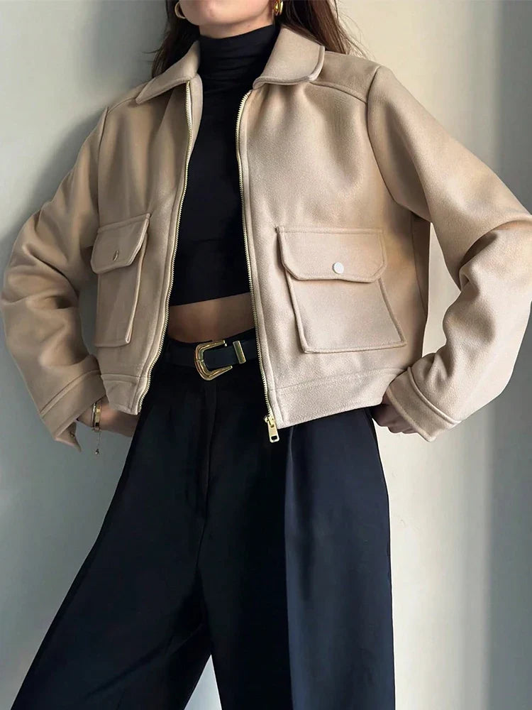 SLTNX Women's Zipper Jacket Coat New Winter Long Sleeve Pocket Outerwear Coat Short Street Elegant Women's Jacket LadyShow.Store