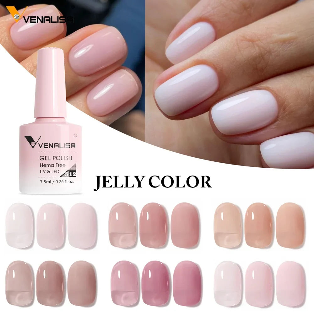 Venalisa Color Nail Gel Polish Kit  Jelly Pink Semi-transparent HEMA FREE Self Leveling Nude Natural Pink Nail Manicure Set Tri Light Beauty