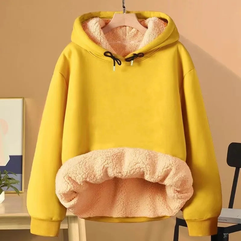 2024 Autumn and Winter New Hooded Lamb Fleece Hoodie Solid Color with Thick Fleece for Men and Women, Warm and Casual Versatile Pi-Mart