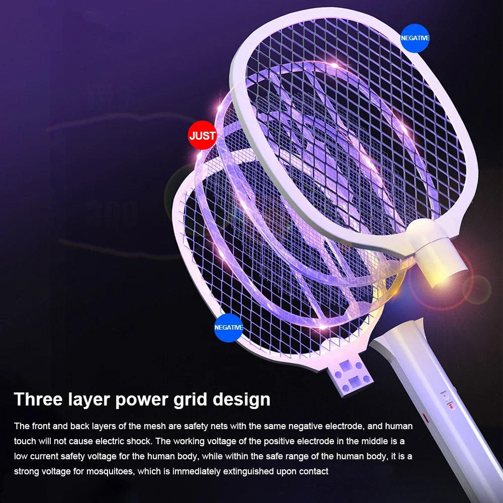 2 in 1 Multi functional Bug Zapper Racket USB Rechargeable Mosquito Killer Safe Electric Mosquito Swatter Pest Control Supplies LadyShow.Store