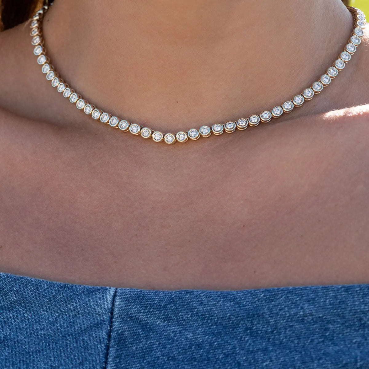 Geometric High Quality Fashion Women Jewelry Bezel Set Round Shaped Tennis Chain Bracelet Necklace Set Pi-Mart