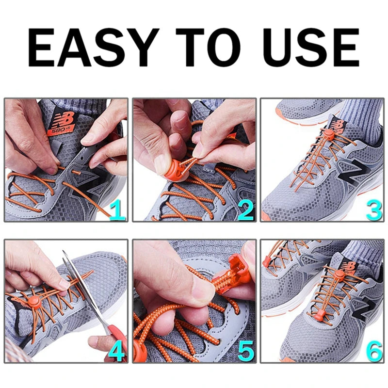 1Pair Shoelaces for Sneaker Elastic No Tie Shoe Laces Stretching Lock Lazy Laces Quick Rubber Shoelace Round Shoestrings Pi-Mart