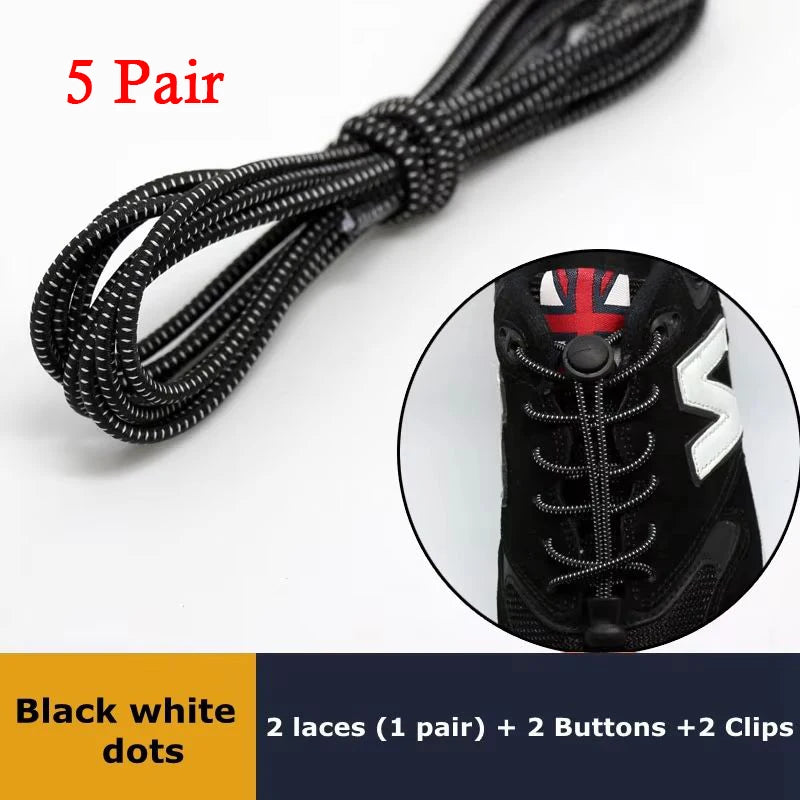 1Pair Shoelaces for Sneaker Elastic No Tie Shoe Laces Stretching Lock Lazy Laces Quick Rubber Shoelace Round Shoestrings Pi-Mart