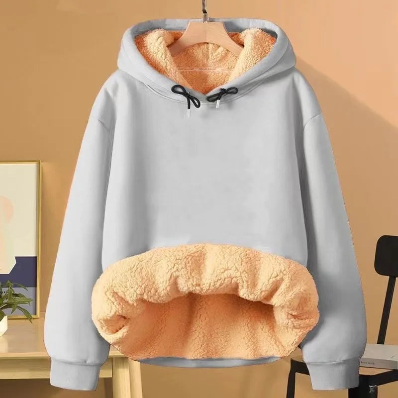 2024 Autumn and Winter New Hooded Lamb Fleece Hoodie Solid Color with Thick Fleece for Men and Women, Warm and Casual Versatile Pi-Mart
