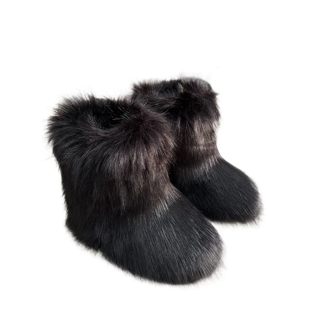 New Winter Fur Onepiece Raccoon Fur Female Snow Boots Fur Shoes Outdoor Mid Leg Boots LadyShow.Store