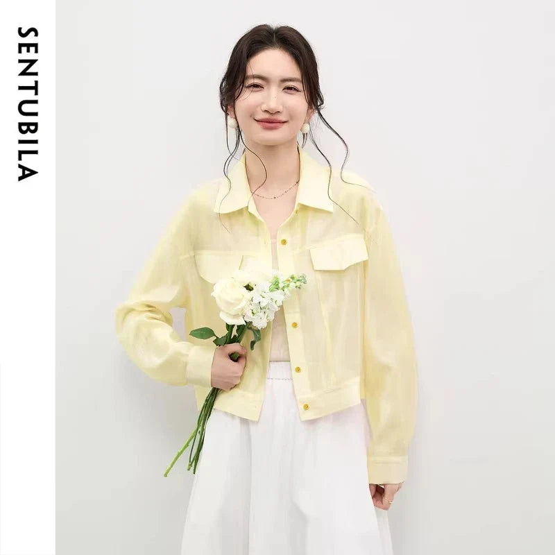 SENTUBILA Lyocell Shirt Women Sun Protection See-Through Tops 2026 Spring Summer Short Shirt Jacket Woman Shackets Q61WF6012 LadyShow.Store