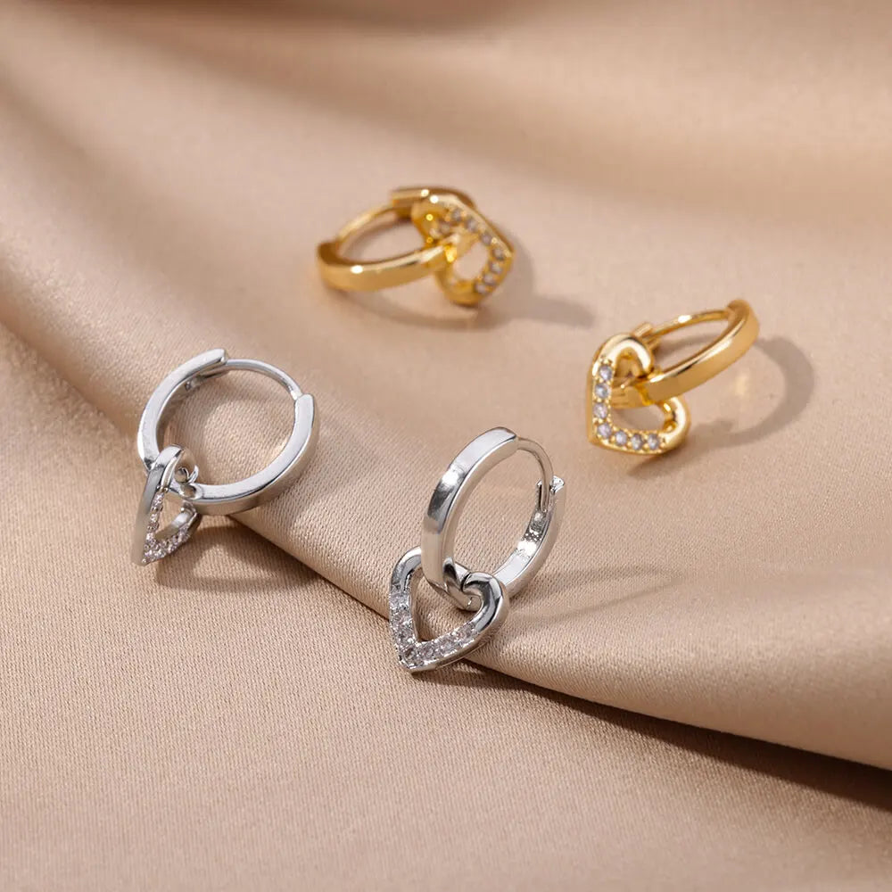 Hollow Zircon Heart Earrings For Women Stainless Steel Gold Color Heart Earring Luxury Wedding Couple Jewelry Gift Free Shipping Pi-Mart