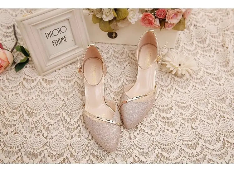 Fashion Spring and Summer Black High-heeled Shoes Women's High-quality Silver Wedding High-heeled Shoes Women's Gold Party Pump Pi-Mart