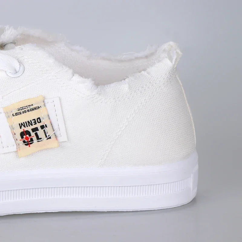 2024 Spring Summer Women Canvas Sneaker Low Top Denim Sneakers Ladies Lace-Up Flat Canvas Board Shoes Female Sapatos Femininos Pi-Mart
