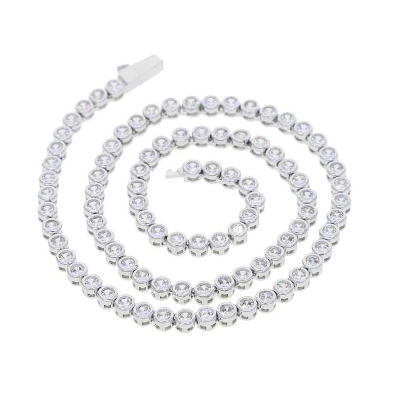 Geometric High Quality Fashion Women Jewelry Bezel Set Round Shaped Tennis Chain Bracelet Necklace Set Pi-Mart