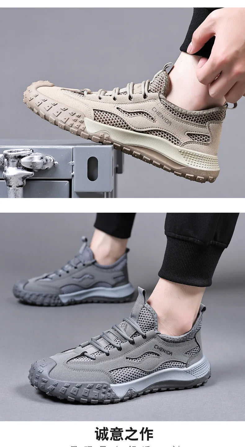 Oulylan Men's Summer Breathable Hollow Mesh Wading Shoes 2026 Outdoor Hiking Climbing Non-Slip Sport Sneakers Size 39-44 Pi-Mart